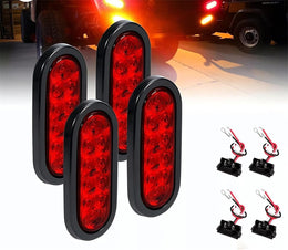 4Pcs Trailer Truck LED Sealed RED 6" Oval Stop/Turn/Tail Lights Flush Mount Waterproof Including 3-Pin Watertight Plug with Wires and Grommets Sealed thumbnail 1