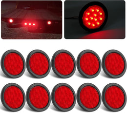 10Pcs 4 Inch round Led Trailer Tail Lights Red 12 LED Waterproof 4" round LED Stop Turn Tail Brake Light Marker Trailer Truck RV Lights Sealed Grommet Flush Mount W/3 Prong Wire Pigtails thumbnail 1