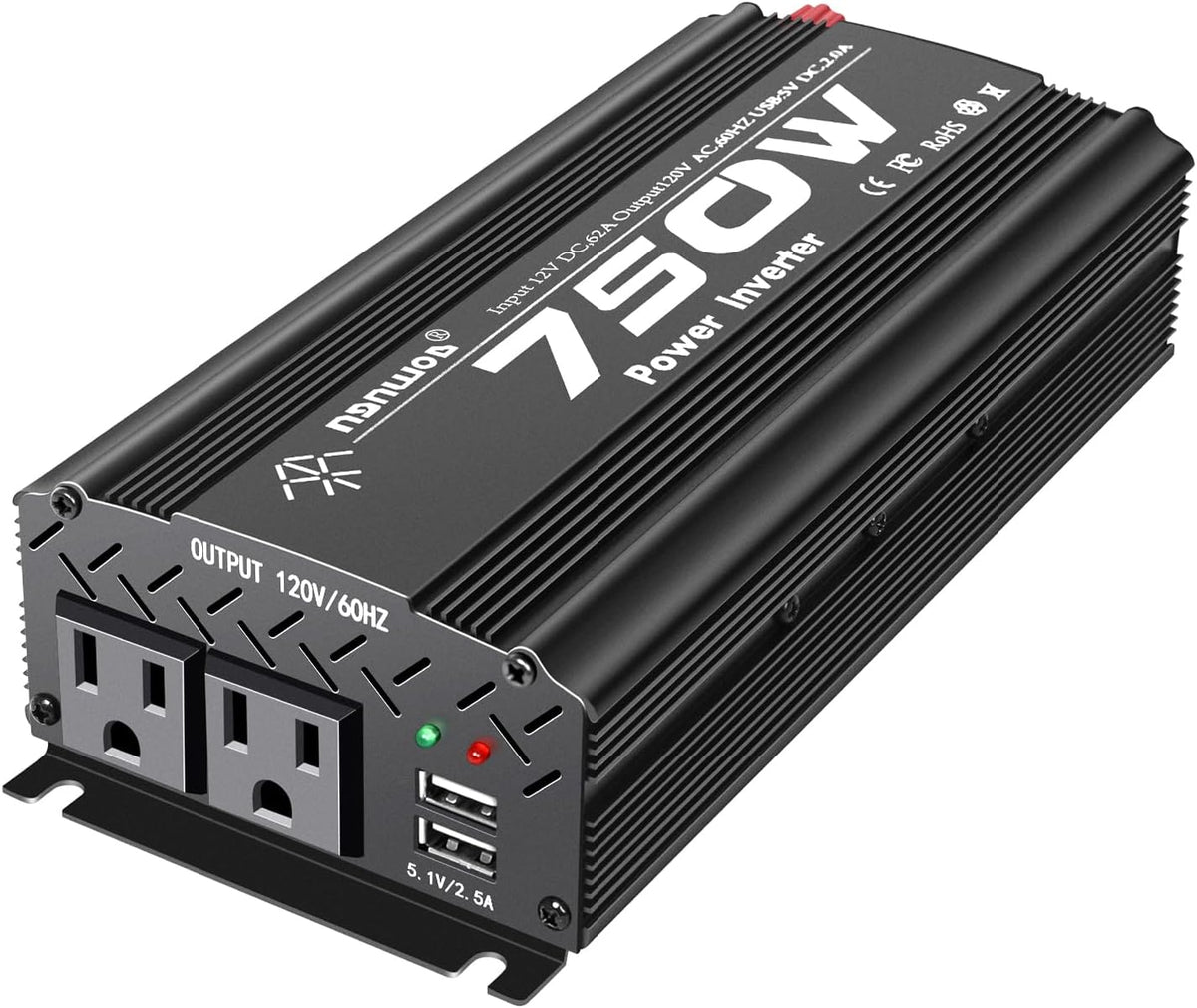12V Inverter 750W Inverter 12V to 110V or Cars Trucks Semi Trucks Various Vehicles with 2 AC Power Outlets 2USB Ports image 1