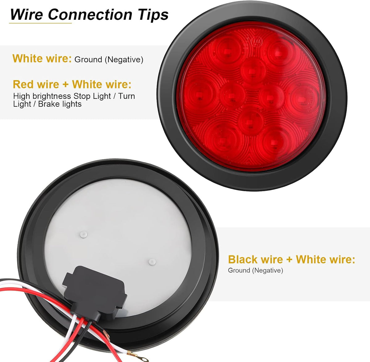 4 Inch round LED Trailer Tail Lights, 10 LED Trailer Marker Lights Waterproof 12V Turn Brake Stop Light Sealed Flush Mount for Truck RV Boat(Red,12) image 3