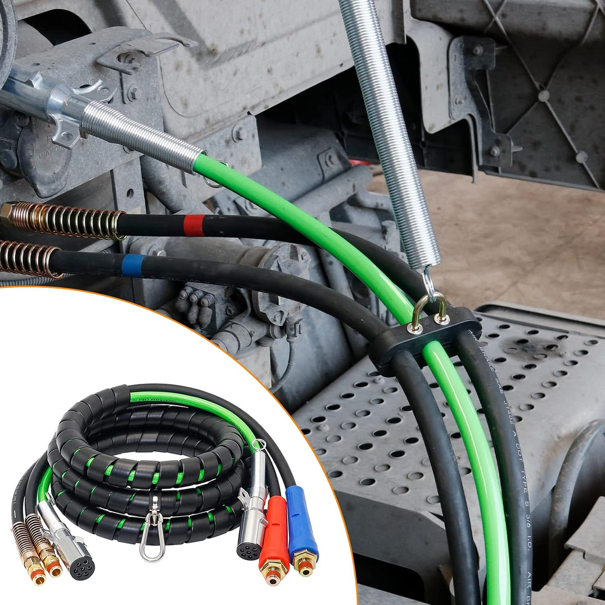 15FT Semi Truck Air Lines Kit 3 in 1 Trailer Cord and Air Brake Hoses Assembly, 7 Way ABS Electric Power Line Air Hoses Kit for Semi Truck Trailer Tractor image 6