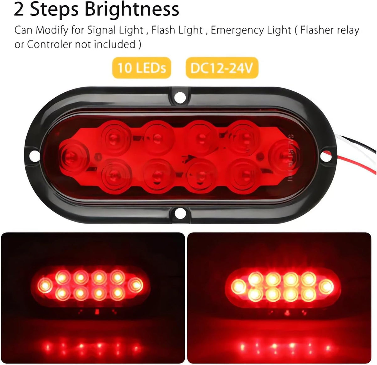4Pcs Trailer Truck LED Sealed RED 6" Oval Stop/Turn/Tail Lights Flush Mount Waterproof Including 3-Pin Watertight Plug with Wires and Grommets Sealed image 6