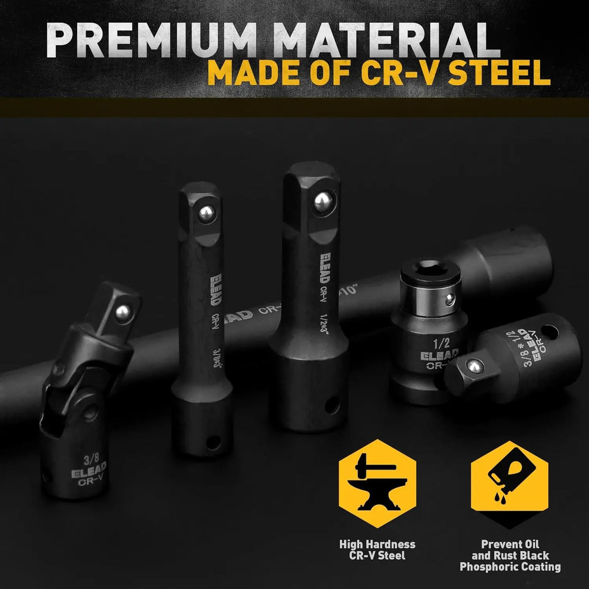 18PC Impact Socket Extension Set Swivel Universal Joints 1/4 3/8 1/2 Drive Socket Extension Bar Adapter Set for Automotive image 4