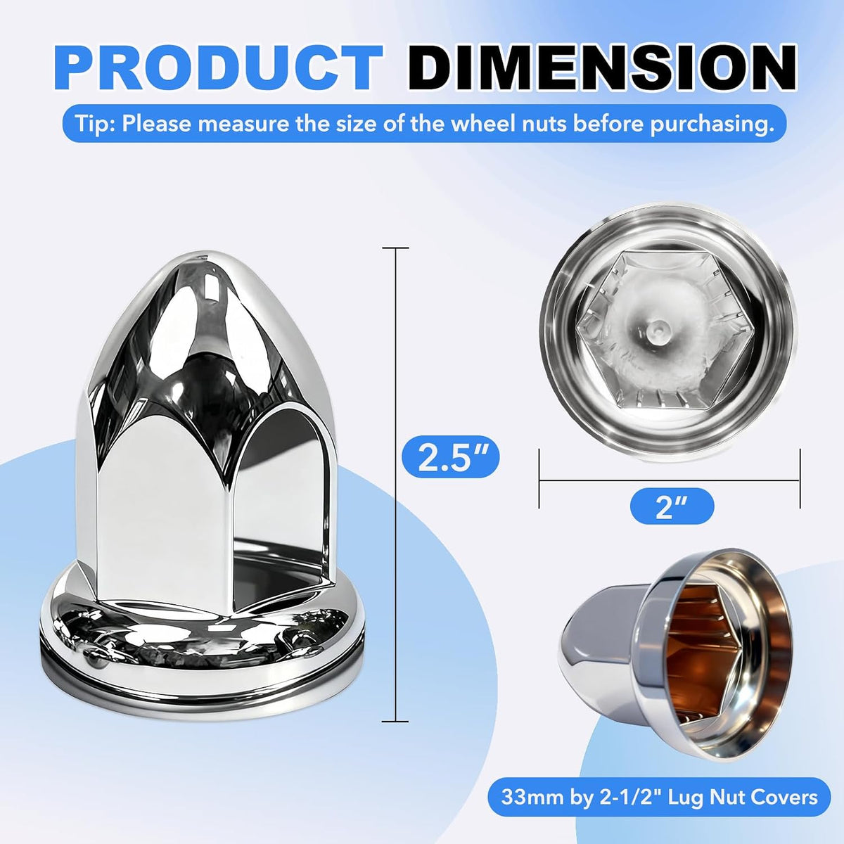 60 Pcs 33Mm Lug Nut Covers for Semi Trucks, 2-1/2" ABS Chrome Anti-Rust Lugnut Covers, Push-On Design for International Semi Truck Accessories image 2