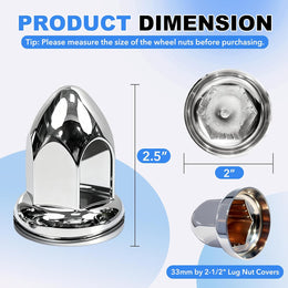 60 Pcs 33Mm Lug Nut Covers for Semi Trucks, 2-1/2" ABS Chrome Anti-Rust Lugnut Covers, Push-On Design for International Semi Truck Accessories thumbnail 2