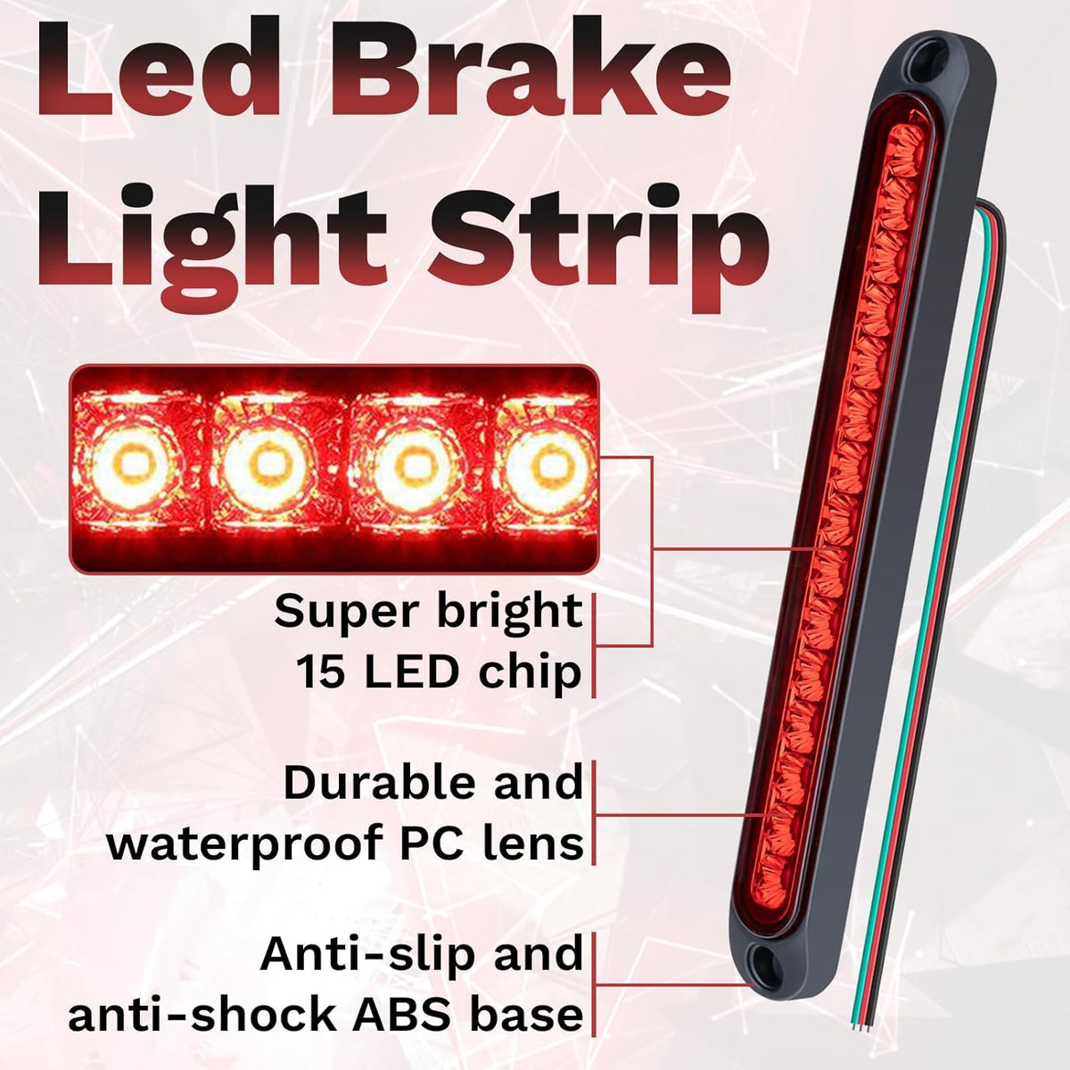 2 PCS Led Trailer Tail Light Bar, 10 Inch 15 Red Led Brake Lights Strip Assembly, IP67 Waterproof Trailer Light Kit for Golf Cart, for Marine Boats Golf Cart Offroad Truck RV UTV ATV image 6