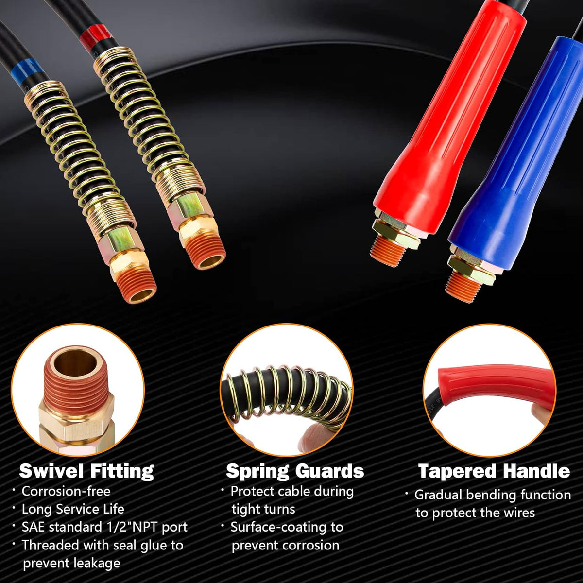 15FT Semi Truck Air Lines Kit 3 in 1 Trailer Cord and Air Brake Hoses Assembly, 7 Way ABS Electric Power Line Air Hoses Kit for Semi Truck Trailer Tractor image 3