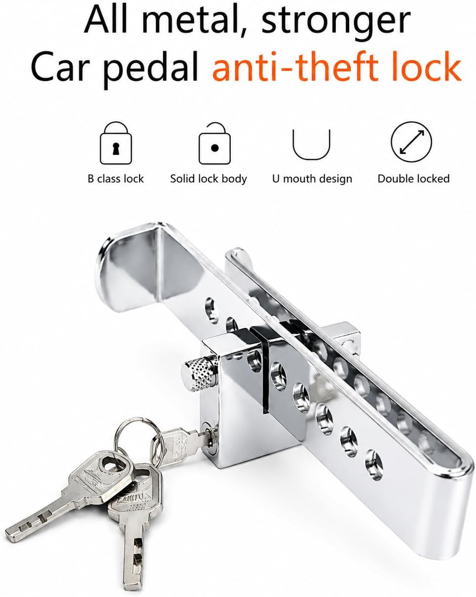 General Car Anti-Theft Brake Clutch Lock, Heavy Duty Stainless Steel Vehicle Security Lock, Portable Keyed Brake Pedal Lock for Cars, Trucks, Suvs, Silver image 4