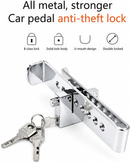 General Car Anti-Theft Brake Clutch Lock, Heavy Duty Stainless Steel Vehicle Security Lock, Portable Keyed Brake Pedal Lock for Cars, Trucks, Suvs, Silver thumbnail 4