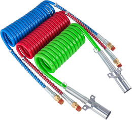 15 Ft Coiled Air Brake Hoses & ABS Electrical Power Wire Assembly Kit 3 in 1 Semi Truck Air Lines Kit Coiled 7 Way Trailer Cord and Air Brake Hoses for Semi Trucks Trailers Tractors thumbnail 1