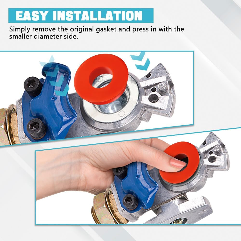 20PCS Glad Hand Seals, Rubber Gladhand Seals, Glad Hand Seal Washers Grommets round Gaskets for Semi Trucks Trailers Brake Air Hose, Parts Number 10028, Semi Truck Accessories (Red+Blue) image 3