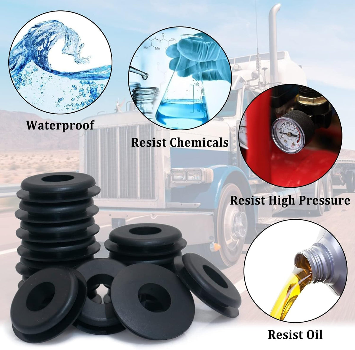 55Pcs Glad Hand Seals Rubber, Gladhand Washers Black Rubber Gaskets Elastic Grommets for Semi Trucks Trailers Brake Air Hose Parts Number 10028 image 3
