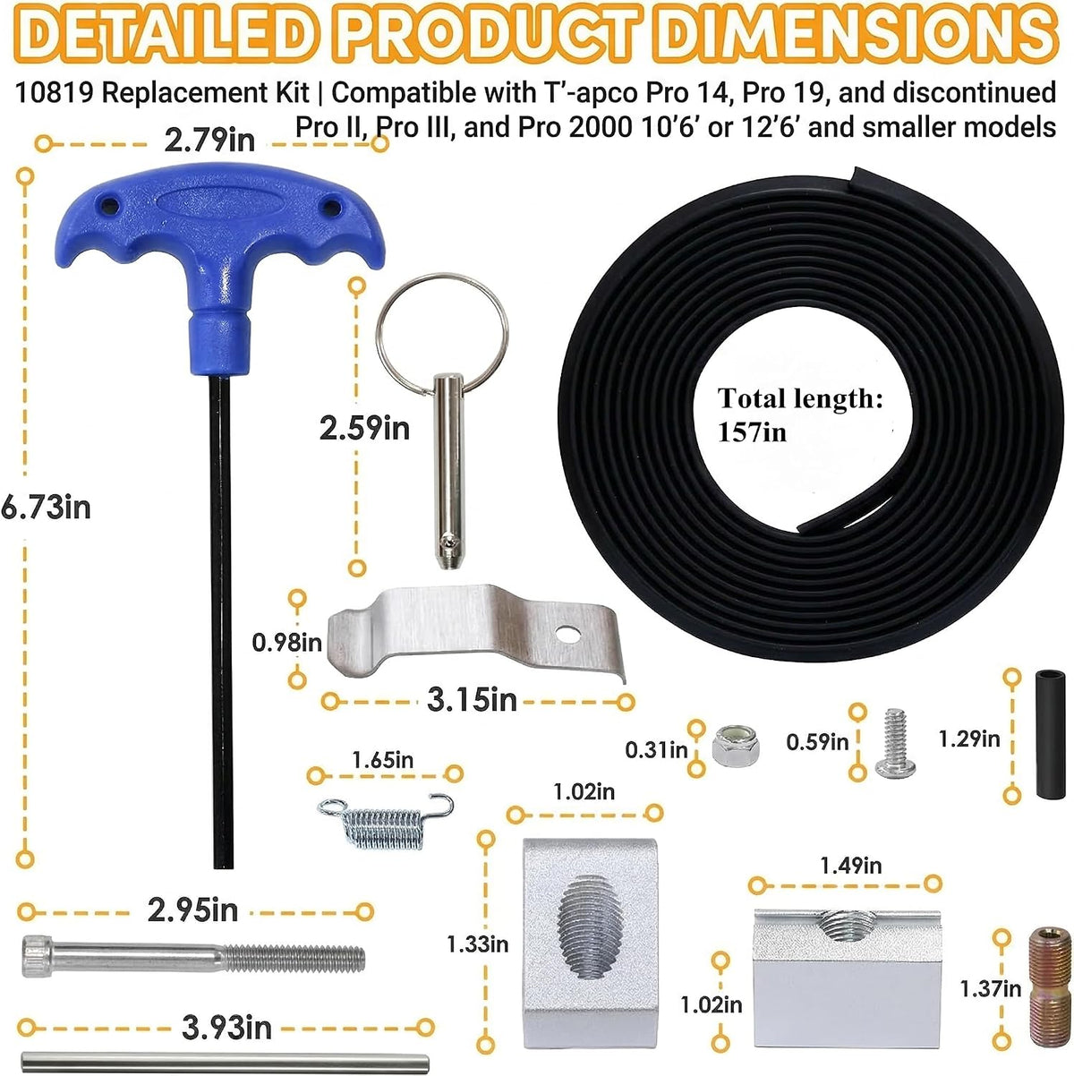 10819 Brake Tune up Kit Compatible with T'Apco Pro 14, Pro 19, Pro II, Pro III & Pro 2000 10'6" and Smaller Models Replacement Siding Brake Parts image 4