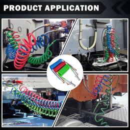 15 Ft Coiled Air Brake Hoses & ABS Electrical Power Wire Assembly Kit 3 in 1 Semi Truck Air Lines Kit Coiled 7 Way Trailer Cord and Air Brake Hoses for Semi Trucks Trailers Tractors thumbnail 6