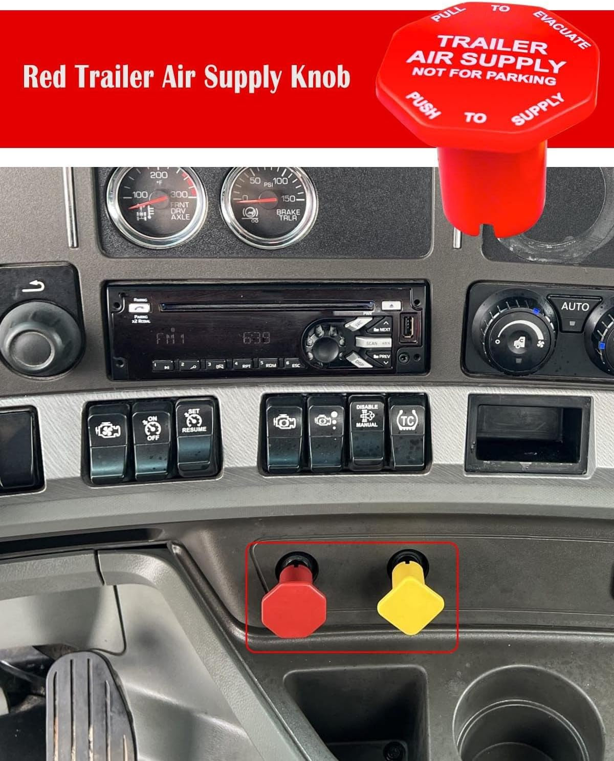 298818 Parking and Air Brake Knobs for Threaded Semi Trucks Fit for Peterbilt Kenworth Volvo Western Star Truck Red Trailer Supply Knob Parking Brake Knob Yellow Replace Bendix 298817 image 5