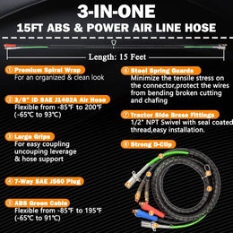15FT Semi Truck Air Lines Kit 3 in 1 Trailer Cord and Air Brake Hoses Assembly, 7 Way ABS Electric Power Line Air Hoses Kit for Semi Truck Trailer Tractor thumbnail 2