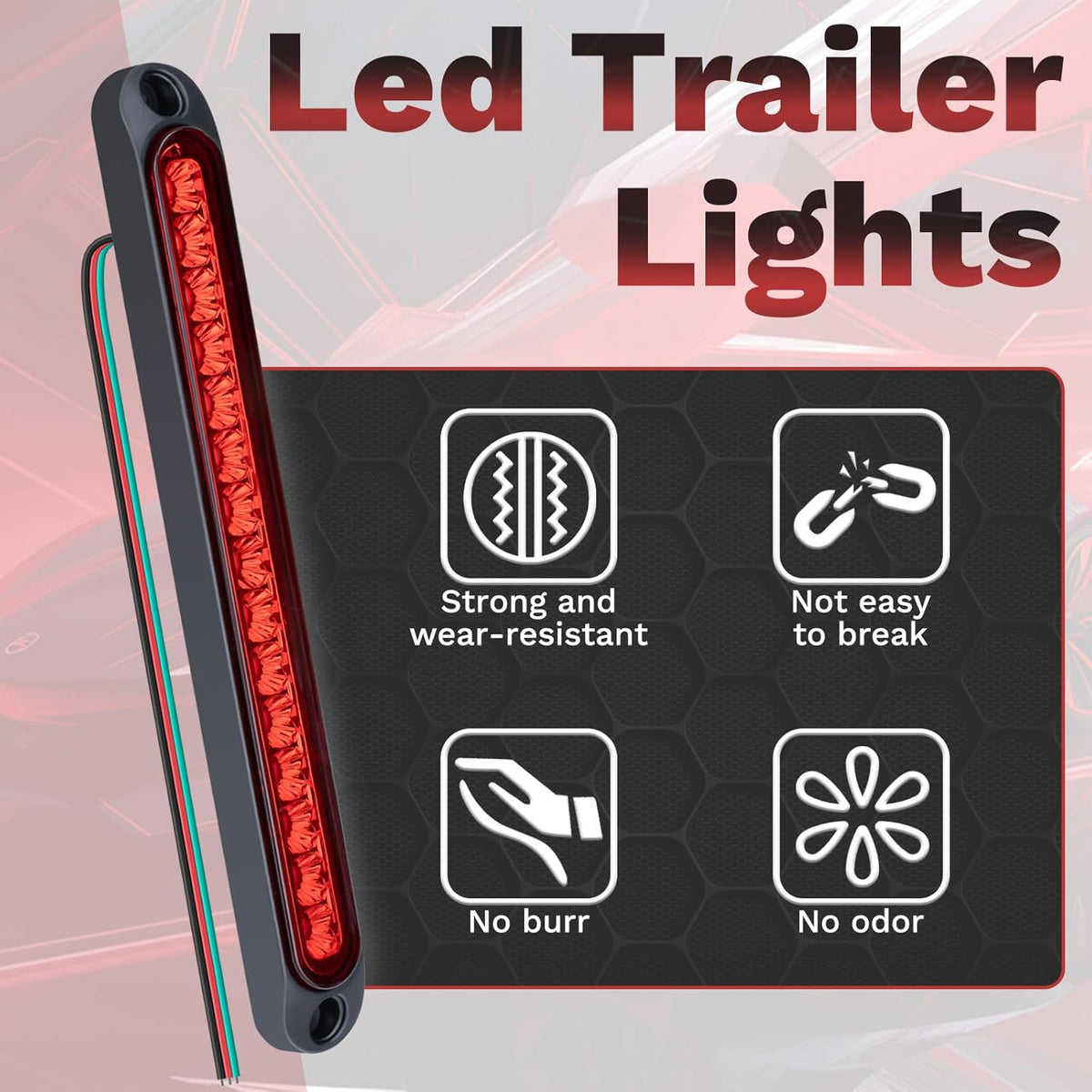 2 PCS Led Trailer Tail Light Bar, 10 Inch 15 Red Led Brake Lights Strip Assembly, IP67 Waterproof Trailer Light Kit for Golf Cart, for Marine Boats Golf Cart Offroad Truck RV UTV ATV image 4