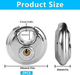 Disc Lock for Storage Unit, 2-3/4" Keyed Padlocks,Stainless Steel Discus Lock Heavy Duty, Waterproof Rustproof round Locks with Keys for Storage Unit Outdoor Shedstorage Locker Locks with Keys thumbnail 2