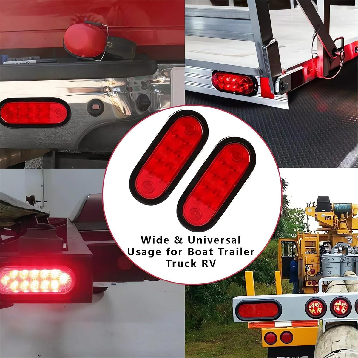 4Pcs Trailer Truck LED Sealed RED 6" Oval Stop/Turn/Tail Lights Flush Mount Waterproof Including 3-Pin Watertight Plug with Wires and Grommets Sealed image 8