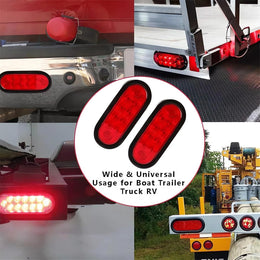 4Pcs Trailer Truck LED Sealed RED 6" Oval Stop/Turn/Tail Lights Flush Mount Waterproof Including 3-Pin Watertight Plug with Wires and Grommets Sealed thumbnail 8