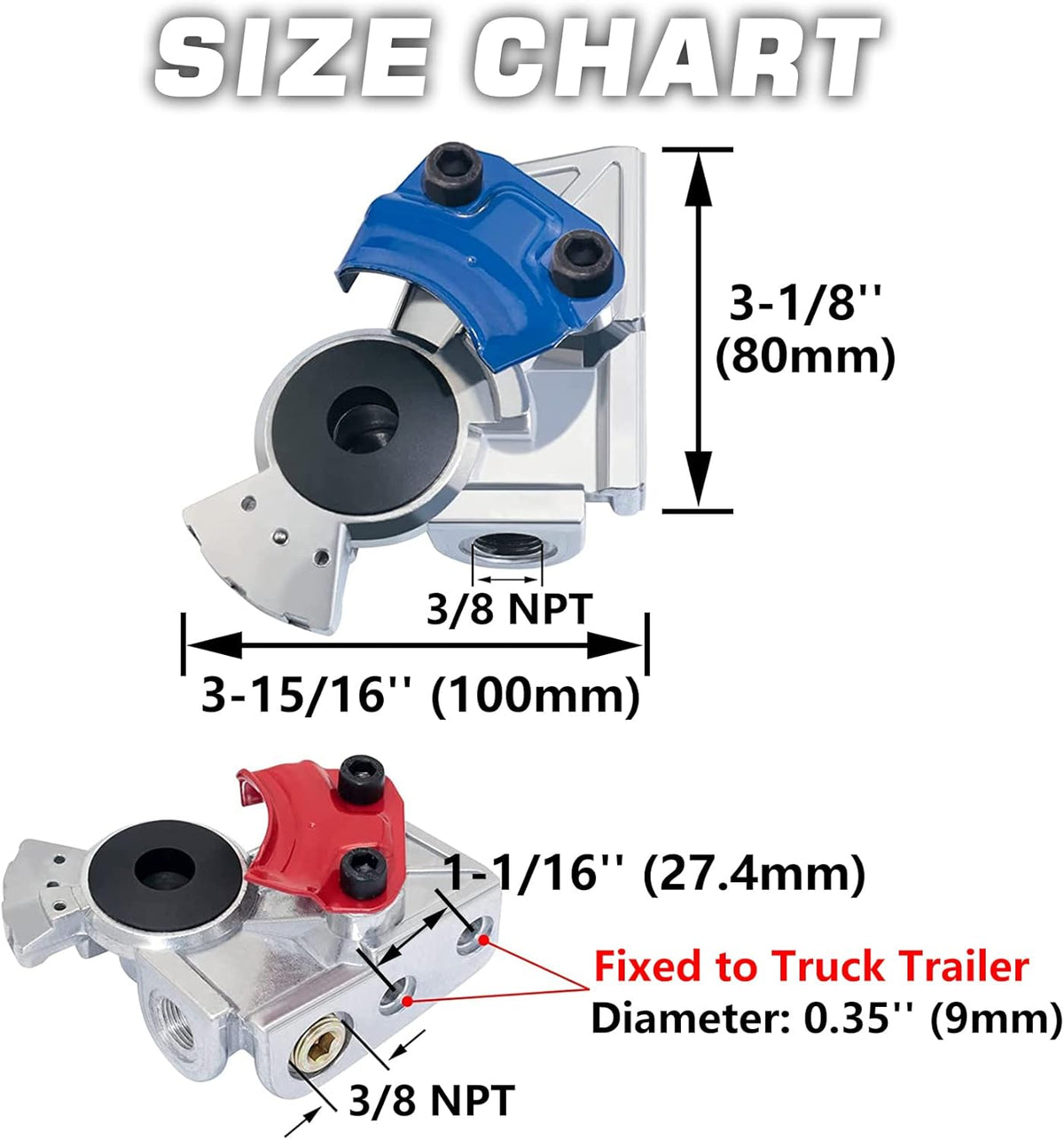 37 Degree Glad Hands Set with 2Pcs Seals Universal Emergency Service Aluminum Gladhand Brake Air Hose Coupling Parts Handshake Kit Connectors for Semi Trucks Trailers Tractors, 1 Pair image 7