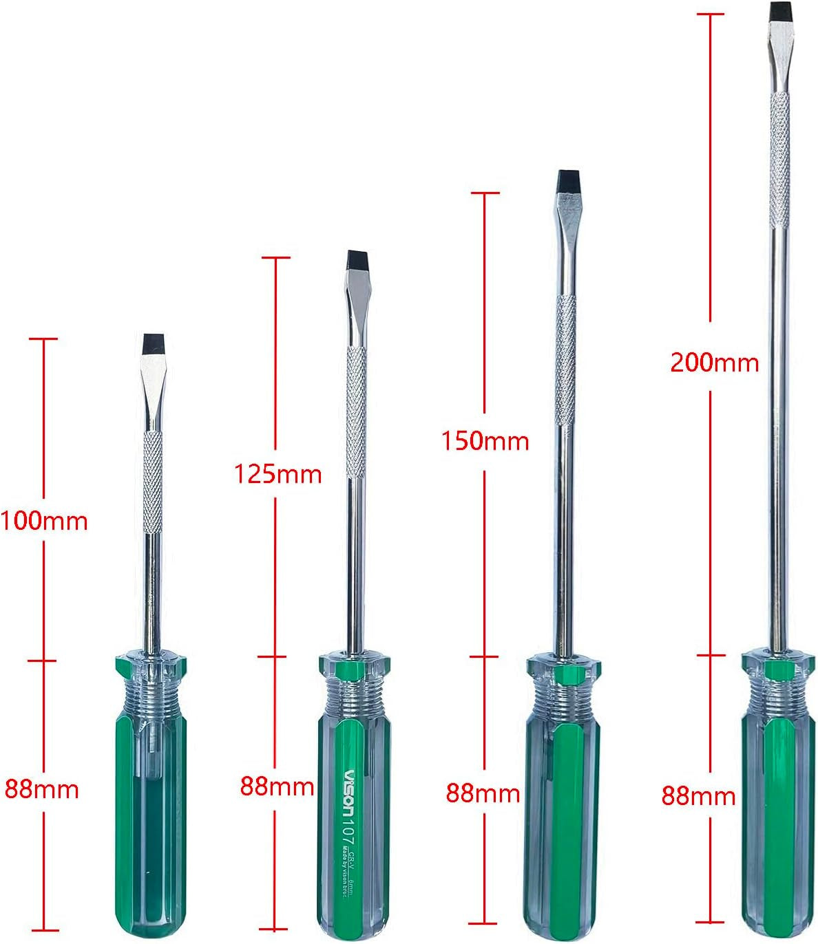 4-Piece Flathead Magnetic Tip Screwdrivers,Hand Tools Set with 6X100Mm, 6X125Mm, 6X150Mm 6X200Mm for Home, Automotive, and DIY Projects image 2