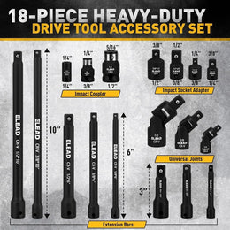 18PC Impact Socket Extension Set Swivel Universal Joints 1/4 3/8 1/2 Drive Socket Extension Bar Adapter Set for Automotive thumbnail 2