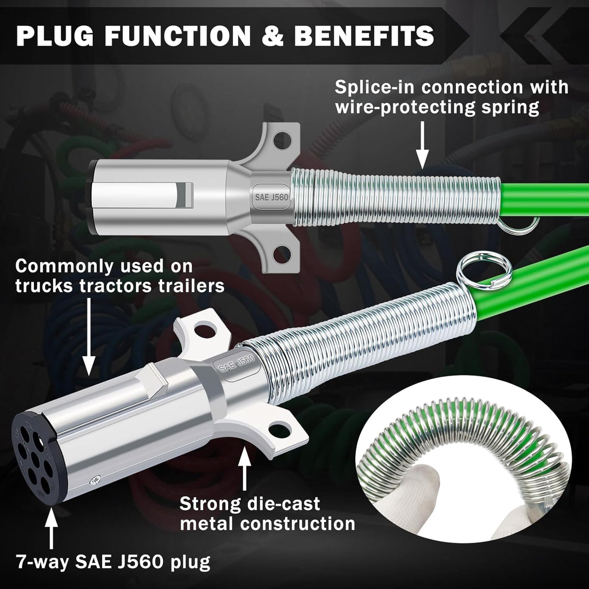 15 Ft Coiled Air Brake Hoses & ABS Electrical Power Wire Assembly Kit 3 in 1 Semi Truck Air Lines Kit Coiled 7 Way Trailer Cord and Air Brake Hoses for Semi Trucks Trailers Tractors image 2