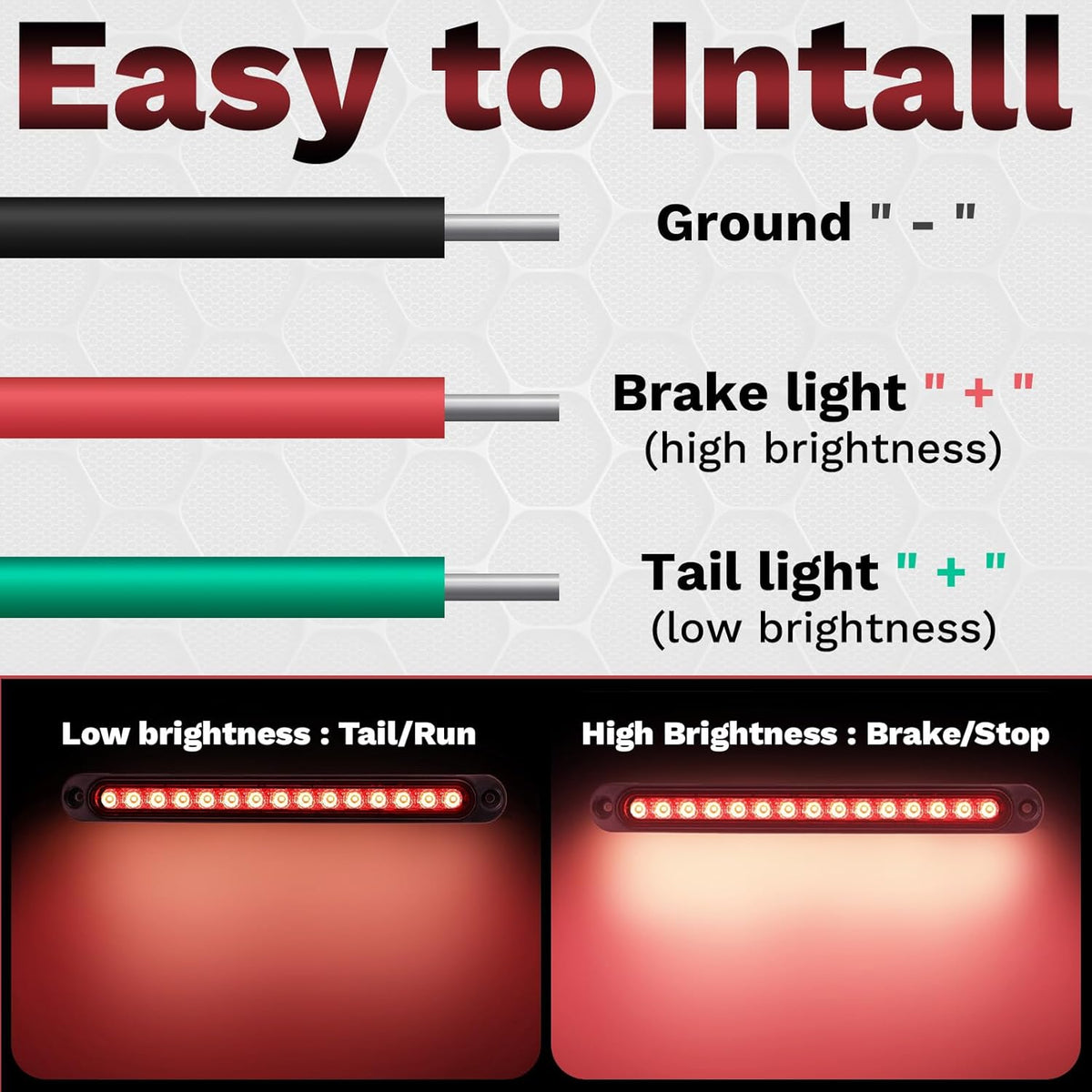 2 PCS Led Trailer Tail Light Bar, 10 Inch 15 Red Led Brake Lights Strip Assembly, IP67 Waterproof Trailer Light Kit for Golf Cart, for Marine Boats Golf Cart Offroad Truck RV UTV ATV image 5