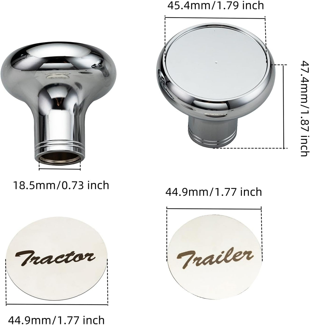 Pair of Tractor/Trailer Air Valve Knobs Made from Aluminum Interior Accessories Air Brake Knobs Compatible with Kenworth T680 Peterbilt 379 389 579 Freightliner, Chrome Stainless Steel (2 Set) image 2