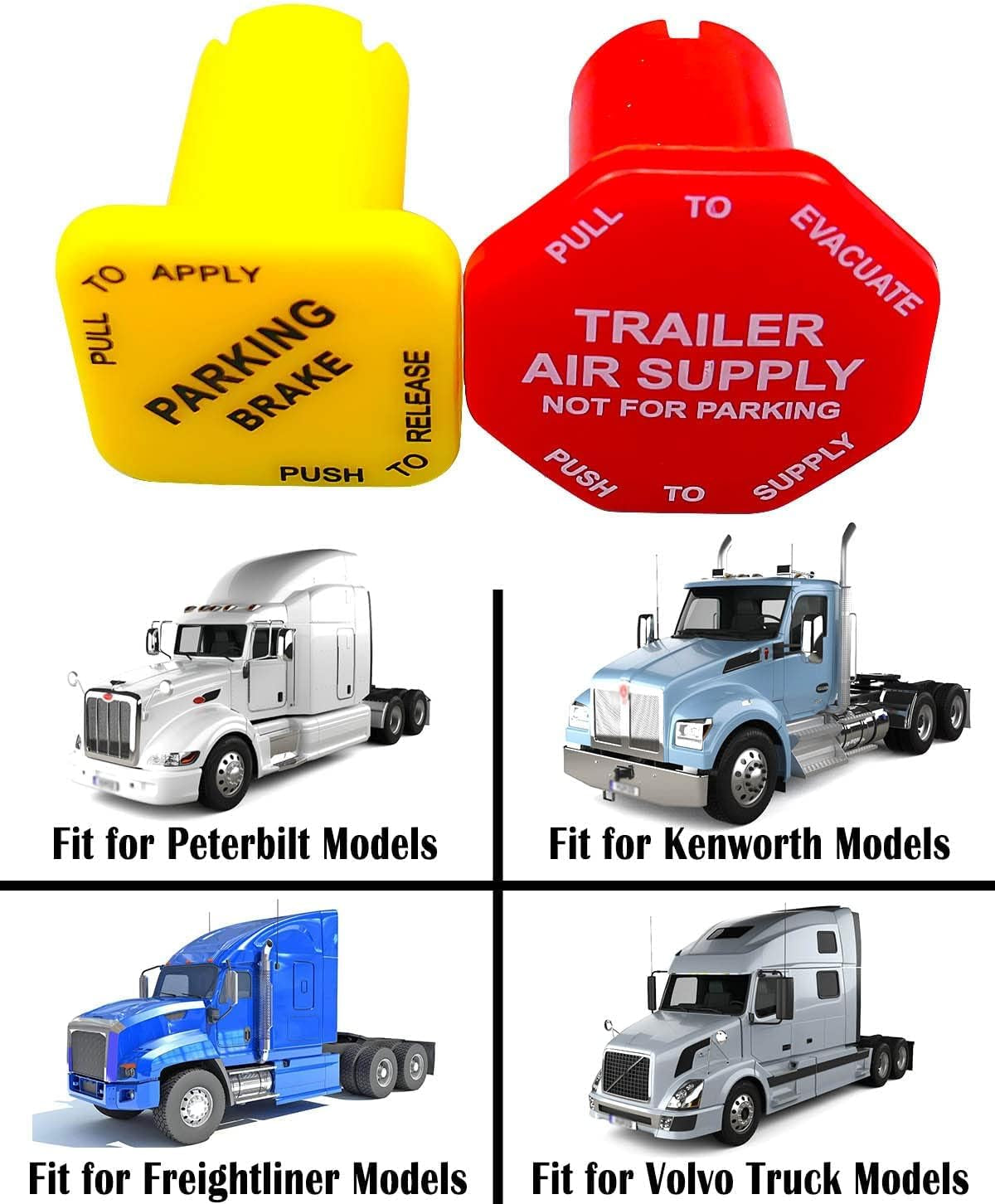 298818 Parking and Air Brake Knobs for Threaded Semi Trucks Fit for Peterbilt Kenworth Volvo Western Star Truck Red Trailer Supply Knob Parking Brake Knob Yellow Replace Bendix 298817 image 2