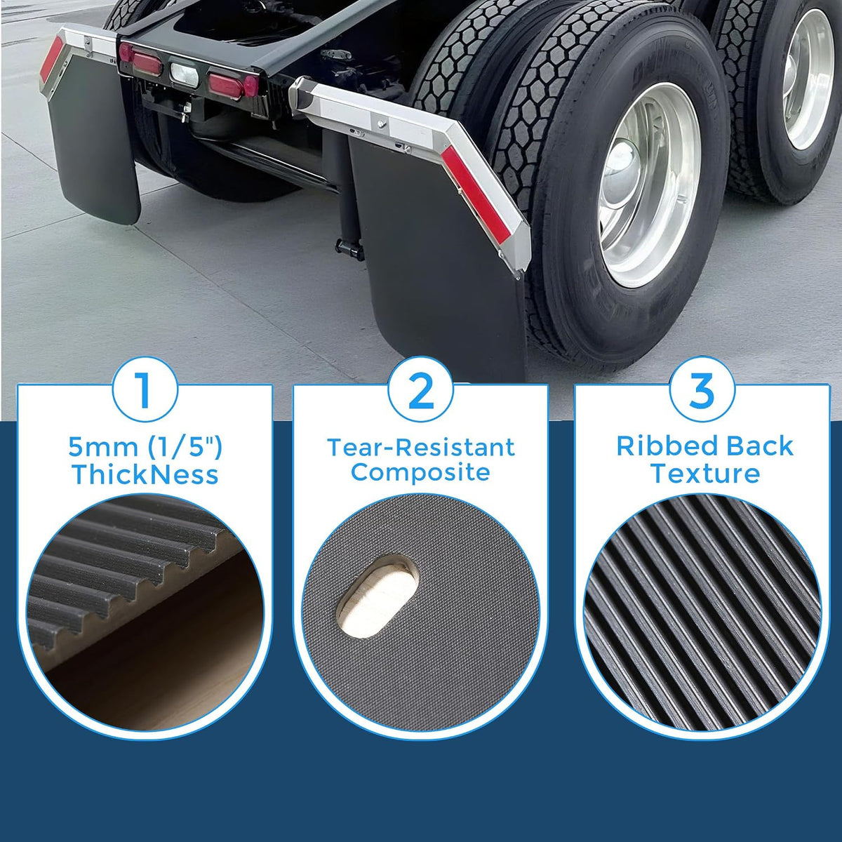 2 1/2" Angled Mud Flaps Set for Semi Trucks Stainless Steel Mudflap Hangers with 24*24" Flexible Mudflaps image 2