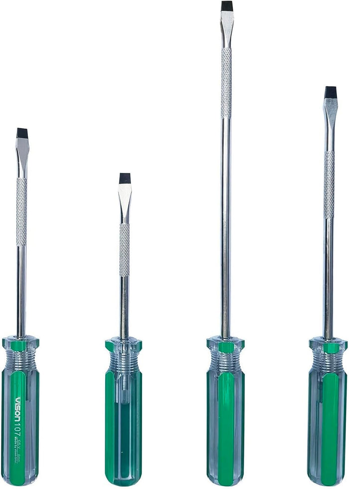 4-Piece Flathead Magnetic Tip Screwdrivers,Hand Tools Set with 6X100Mm, 6X125Mm, 6X150Mm 6X200Mm for Home, Automotive, and DIY Projects