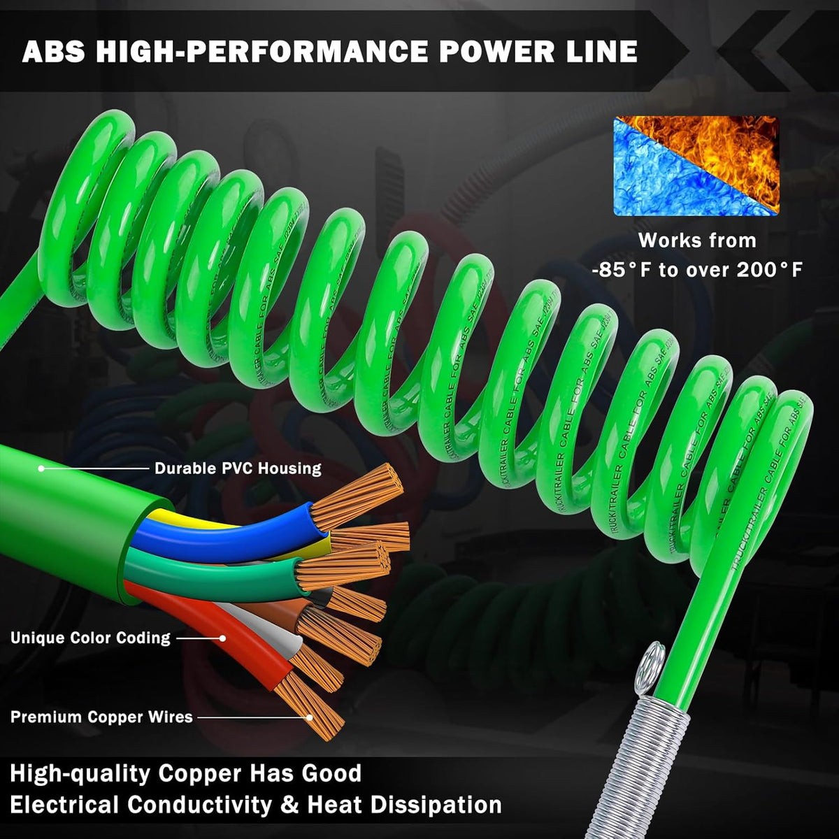 15 Ft Coiled Air Brake Hoses & ABS Electrical Power Wire Assembly Kit 3 in 1 Semi Truck Air Lines Kit Coiled 7 Way Trailer Cord and Air Brake Hoses for Semi Trucks Trailers Tractors image 3