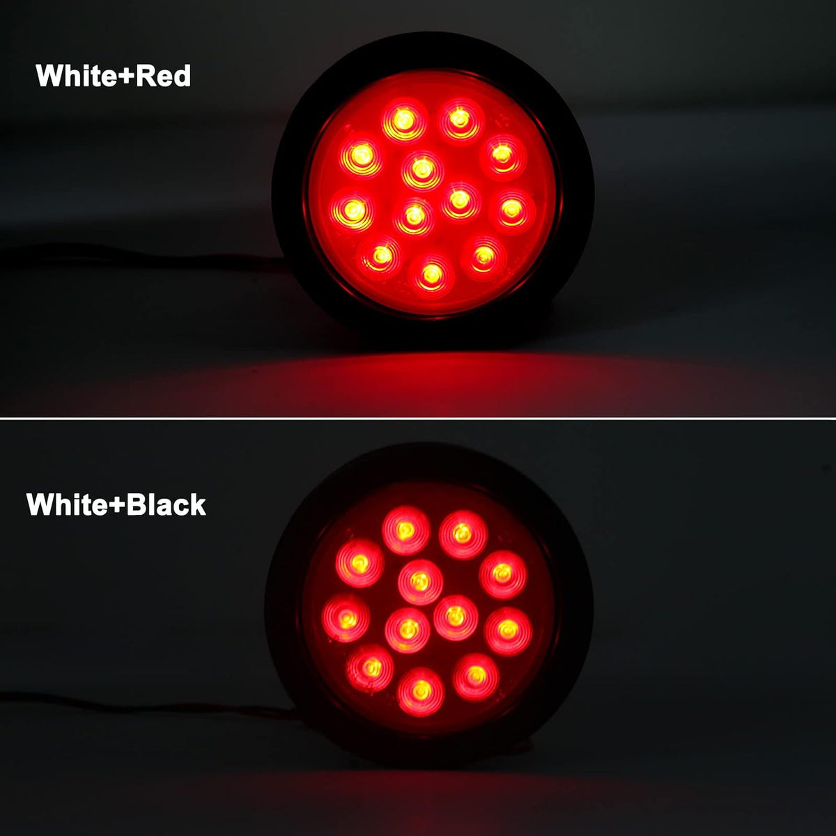 10Pcs 4 Inch round Led Trailer Tail Lights Red 12 LED Waterproof 4" round LED Stop Turn Tail Brake Light Marker Trailer Truck RV Lights Sealed Grommet Flush Mount W/3 Prong Wire Pigtails image 3