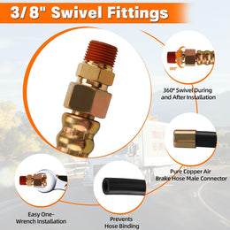 2PCS 3/8” Air Brake Chamber Hose,  3/8” Fit End X 3/8” Swivel End Rubber Air Brake Hose Assembly, SAE J1402 Air Brake Hose for Semi Truck - 24Inch thumbnail 6