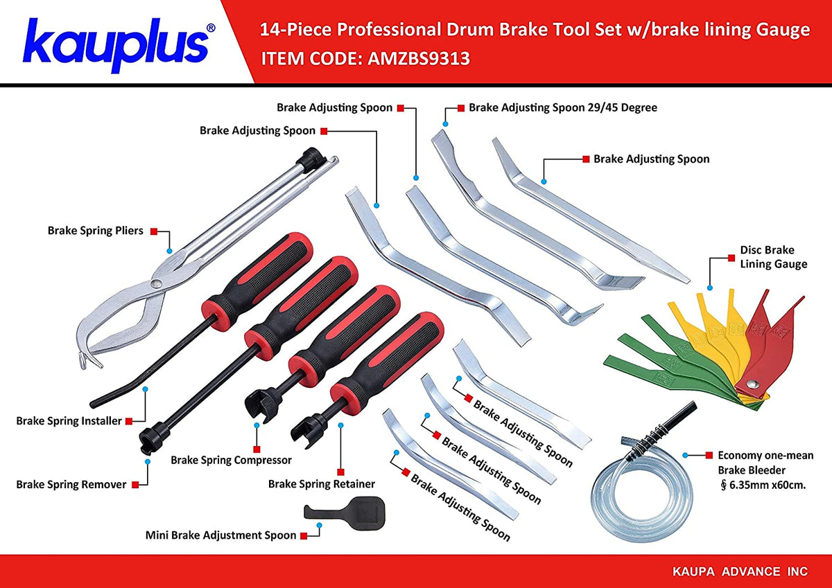 Brake Service Kit, 14-Piece Professional Drum Brake Tool Set W/Brake Lining Gauge… image 3