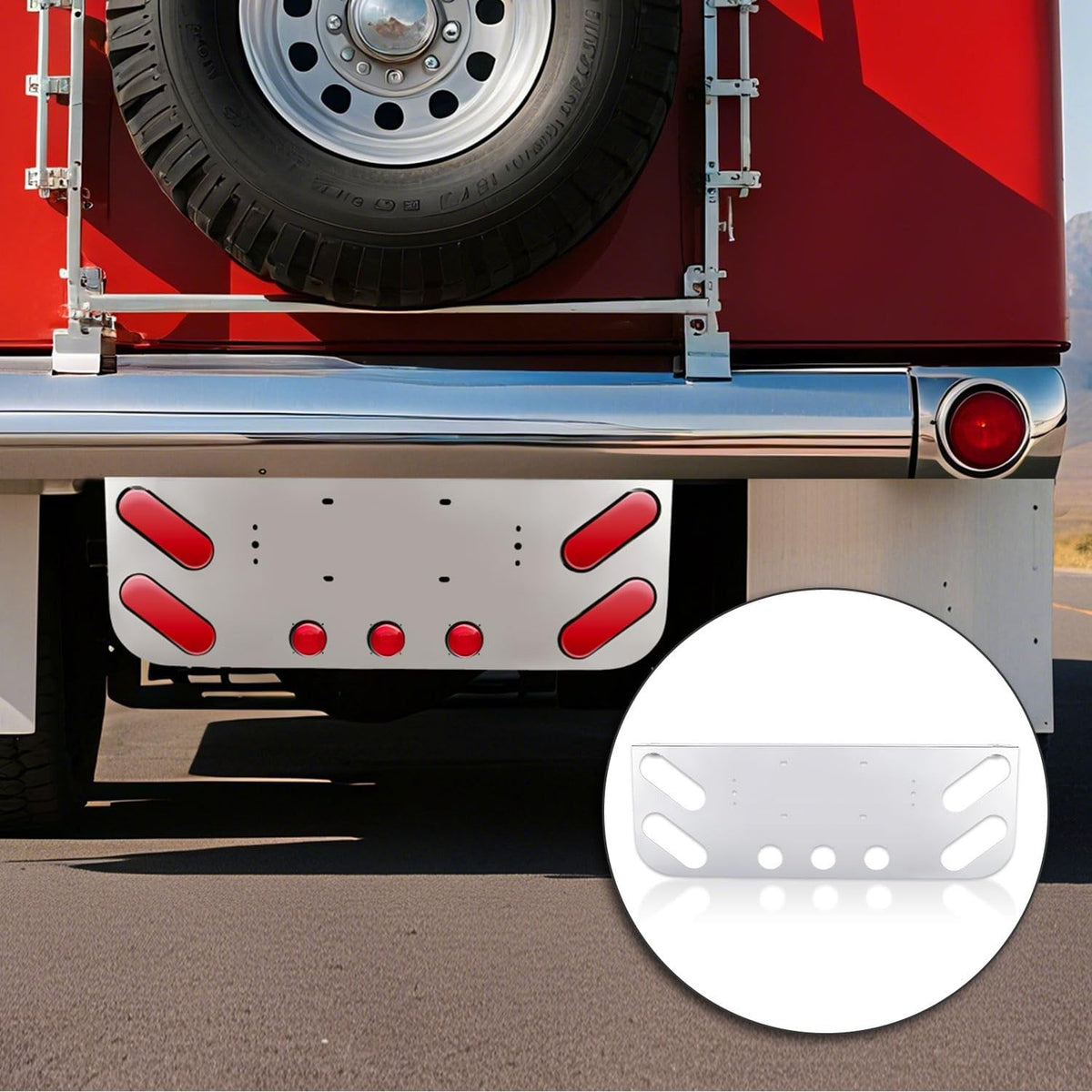 Stainless Steel Tail Light Panel for Semi Trucks & Trailers 4.49” & 2.31” Round image 6