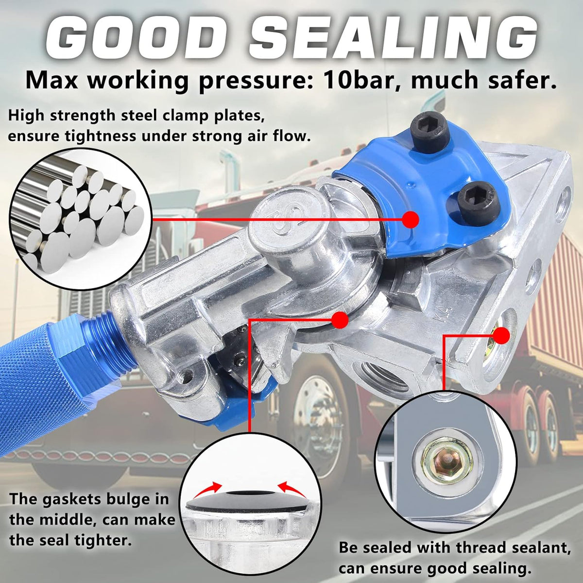 37 Degree Glad Hands Set with 2Pcs Seals Universal Emergency Service Aluminum Gladhand Brake Air Hose Coupling Parts Handshake Kit Connectors for Semi Trucks Trailers Tractors, 1 Pair image 3