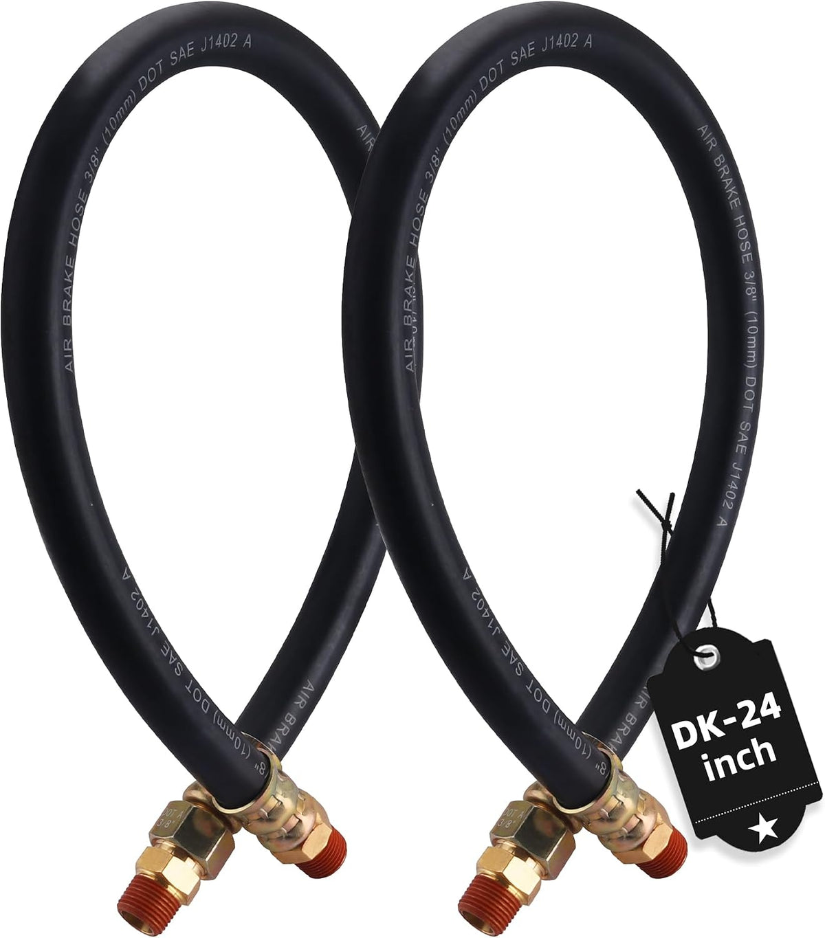 2PCS 3/8” Air Brake Chamber Hose,  3/8” Fit End X 3/8” Swivel End Rubber Air Brake Hose Assembly, SAE J1402 Air Brake Hose for Semi Truck - 24Inch image 1