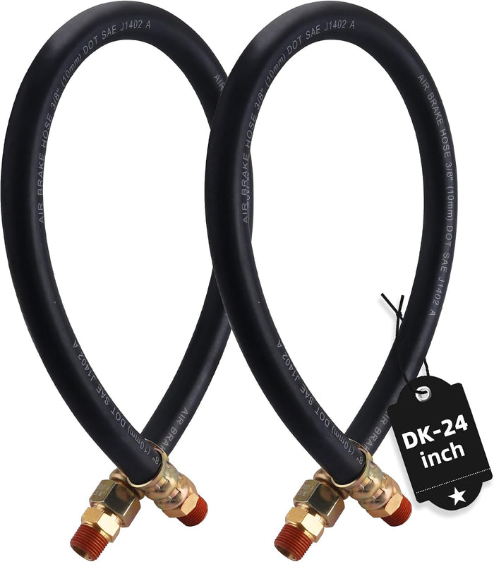 2PCS 3/8” Air Brake Chamber Hose,  3/8” Fit End X 3/8” Swivel End Rubber Air Brake Hose Assembly, SAE J1402 Air Brake Hose for Semi Truck - 24Inch