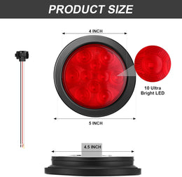 4 Inch round LED Trailer Tail Lights, 10 LED Trailer Marker Lights Waterproof 12V Turn Brake Stop Light Sealed Flush Mount for Truck RV Boat(Red,12) thumbnail 2