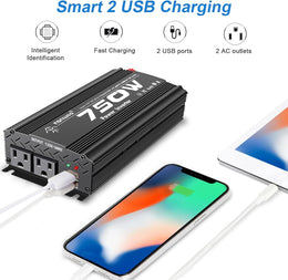 12V Inverter 750W Inverter 12V to 110V or Cars Trucks Semi Trucks Various Vehicles with 2 AC Power Outlets 2USB Ports thumbnail 5