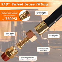 2PCS 3/8” Air Brake Chamber Hose,  3/8” Fit End X 3/8” Swivel End Rubber Air Brake Hose Assembly with Fittings, SAE J1402 Air Brake Hose for Semi Truck -36In thumbnail 3