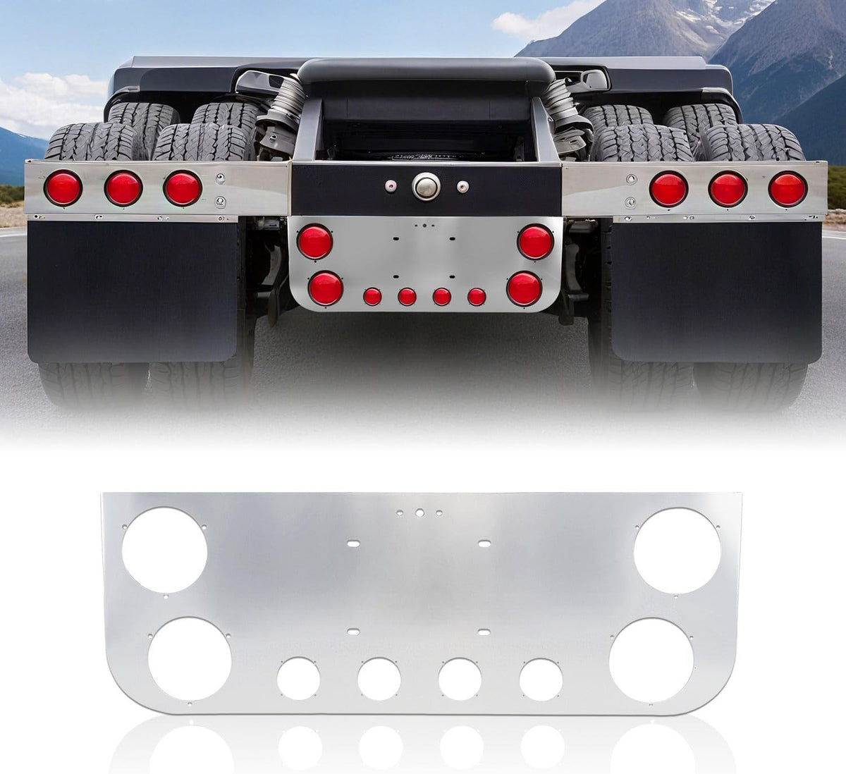 Stainless Steel Tail Light Panel for Semi Trucks & Trailers 4.49” & 2.31” Round image 9