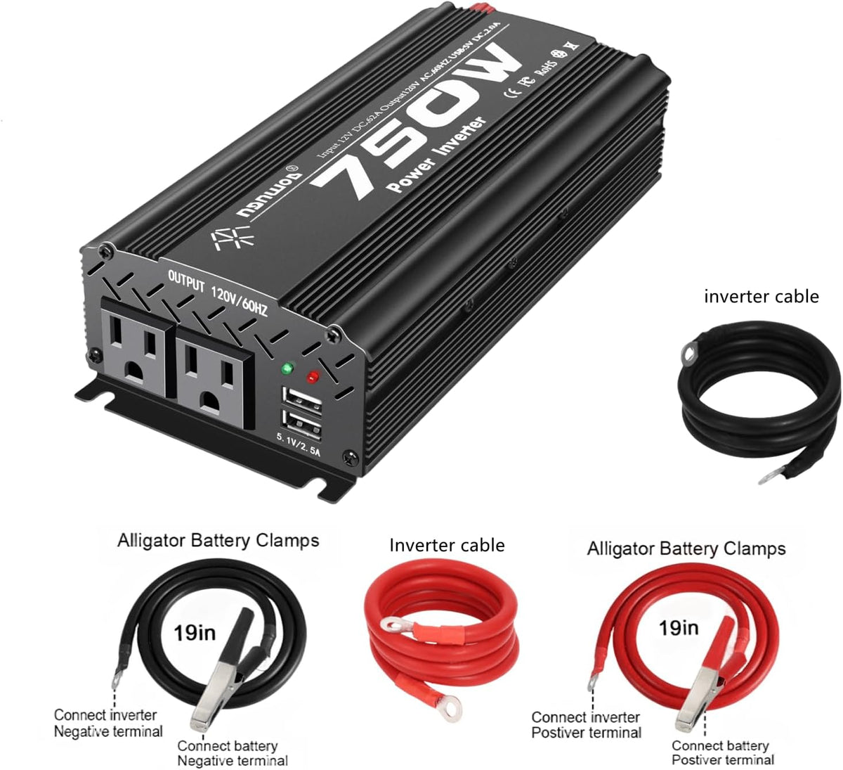 12V Inverter 750W Inverter 12V to 110V or Cars Trucks Semi Trucks Various Vehicles with 2 AC Power Outlets 2USB Ports image 3