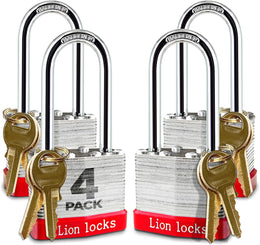 4 Keyed-Alike Padlocks W/ 2” Long Shackle, 8 Keys, Hardened Steel Pad Lock, Pick Resistant Brass Pin Cylinder (Pack of 4) thumbnail 1