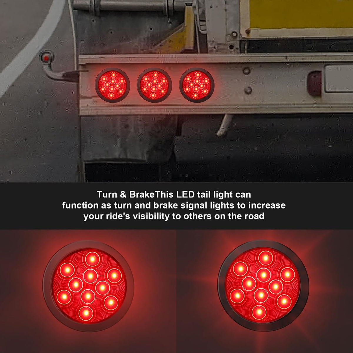 4 Inch round LED Trailer Tail Lights, 10 LED Trailer Marker Lights Waterproof 12V Turn Brake Stop Light Sealed Flush Mount for Truck RV Boat(Red,12) image 7