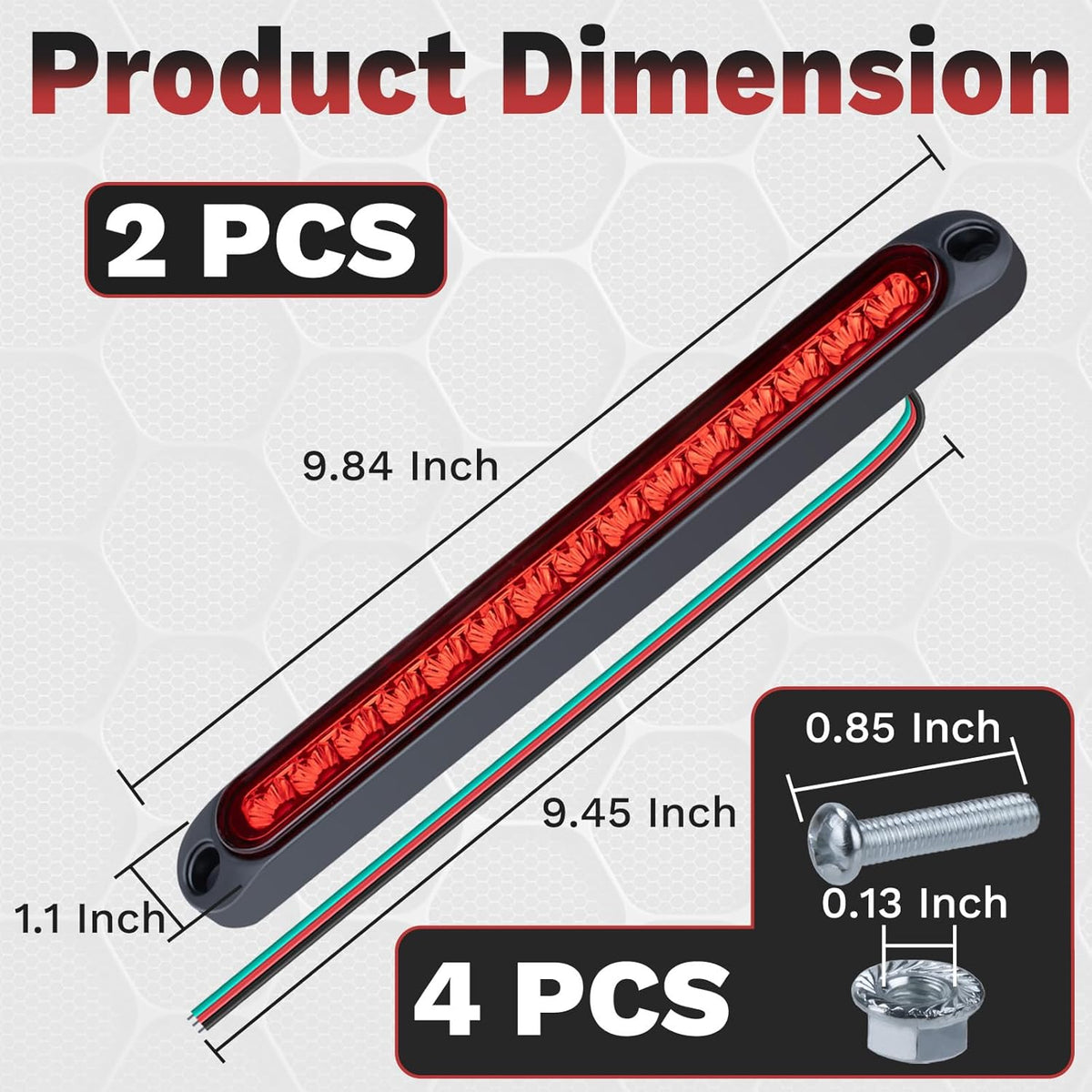 2 PCS Led Trailer Tail Light Bar, 10 Inch 15 Red Led Brake Lights Strip Assembly, IP67 Waterproof Trailer Light Kit for Golf Cart, for Marine Boats Golf Cart Offroad Truck RV UTV ATV image 2
