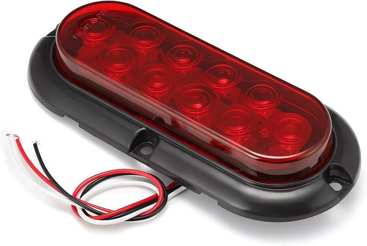 4Pcs Trailer Truck LED Sealed RED 6" Oval Stop/Turn/Tail Lights Flush Mount Waterproof Including 3-Pin Watertight Plug with Wires and Grommets Sealed image 4